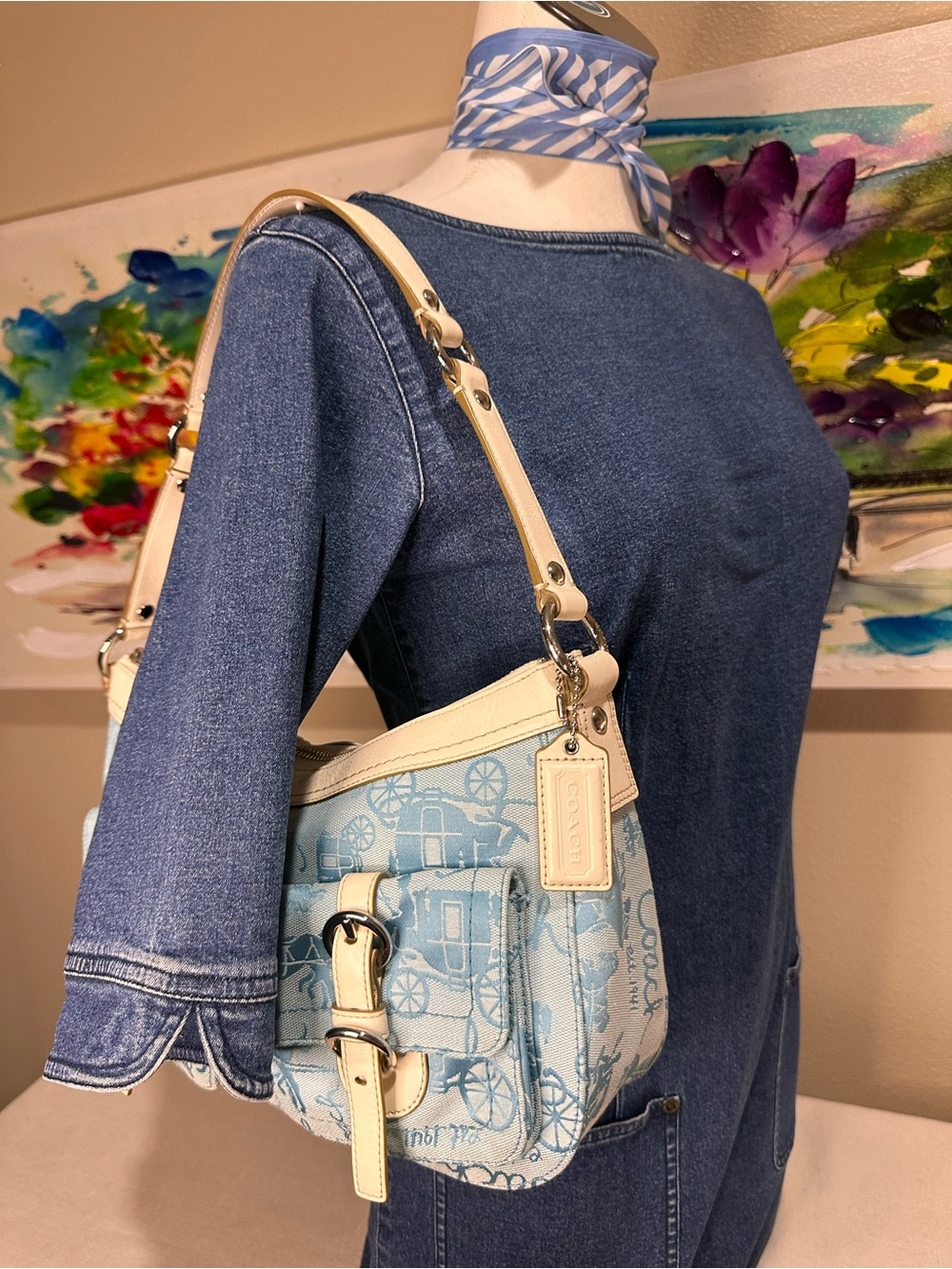 Coach Horse & Carriage Y2K shoulder Bag with Cream Trim with dust bag - Picture 13 of 15